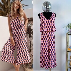 Mister Zimi Clover Jumpsuit, US Small / AU 8, Geometric Print Wide Leg